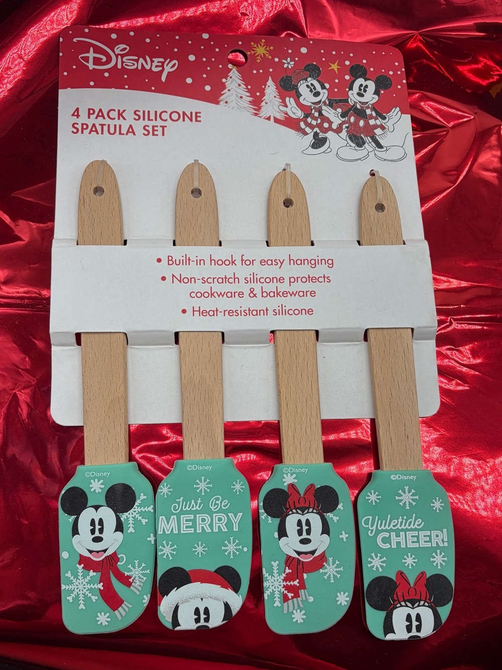 New 4-Pack Holiday & Yuletide Disney Mickey & Minnie Mouse Turquoise Spatula Set